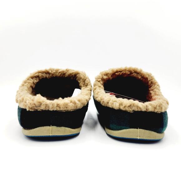 Deer Stags Men\'s Dark Green Plaid Woven Faux Fur Nordic Clog Slippers Size 8M main image 7